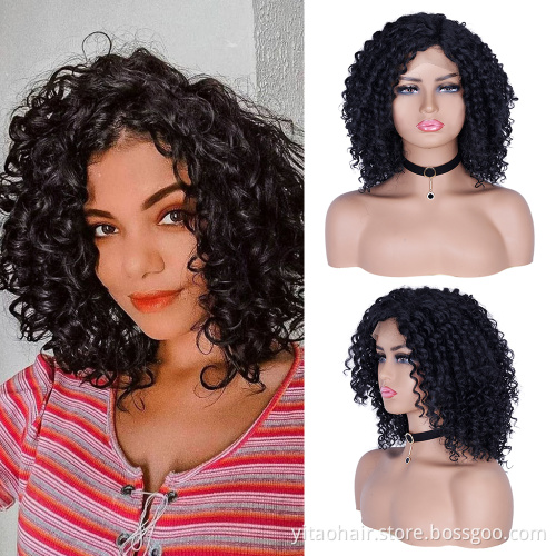 Water Wave Natural black Transparent Lace Front Wig Heat Resistant Synthetic Hair Fiber Short  Curly Synthetic Wigs For Women